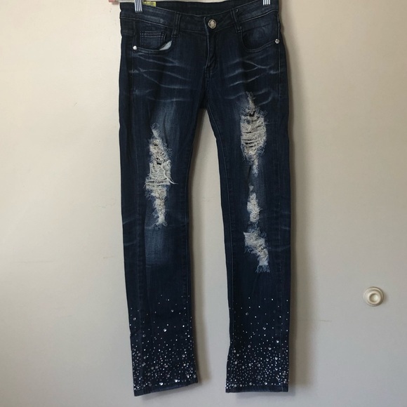 Machine Pour Neuf Mode Brand Studded Jeans Size 5 - Picture 1 of 9